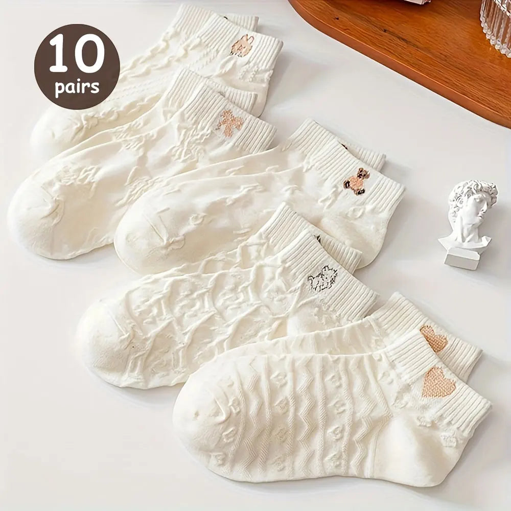 Cartoon Teddy Bear Ankle Socks – 5/10/20 Pairs Breathable & Cute