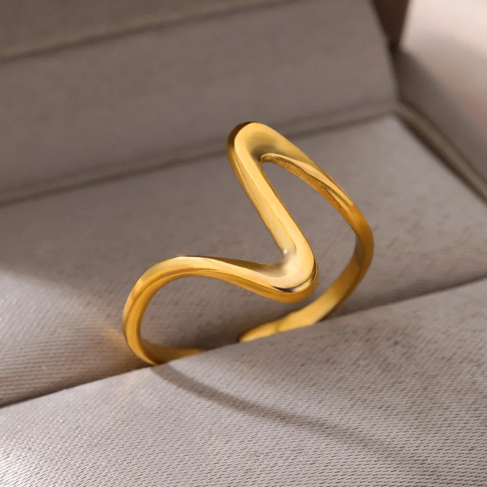 Gold Stainless Steel Open Ring – Waterproof Women’s Wedding Band Jewelry