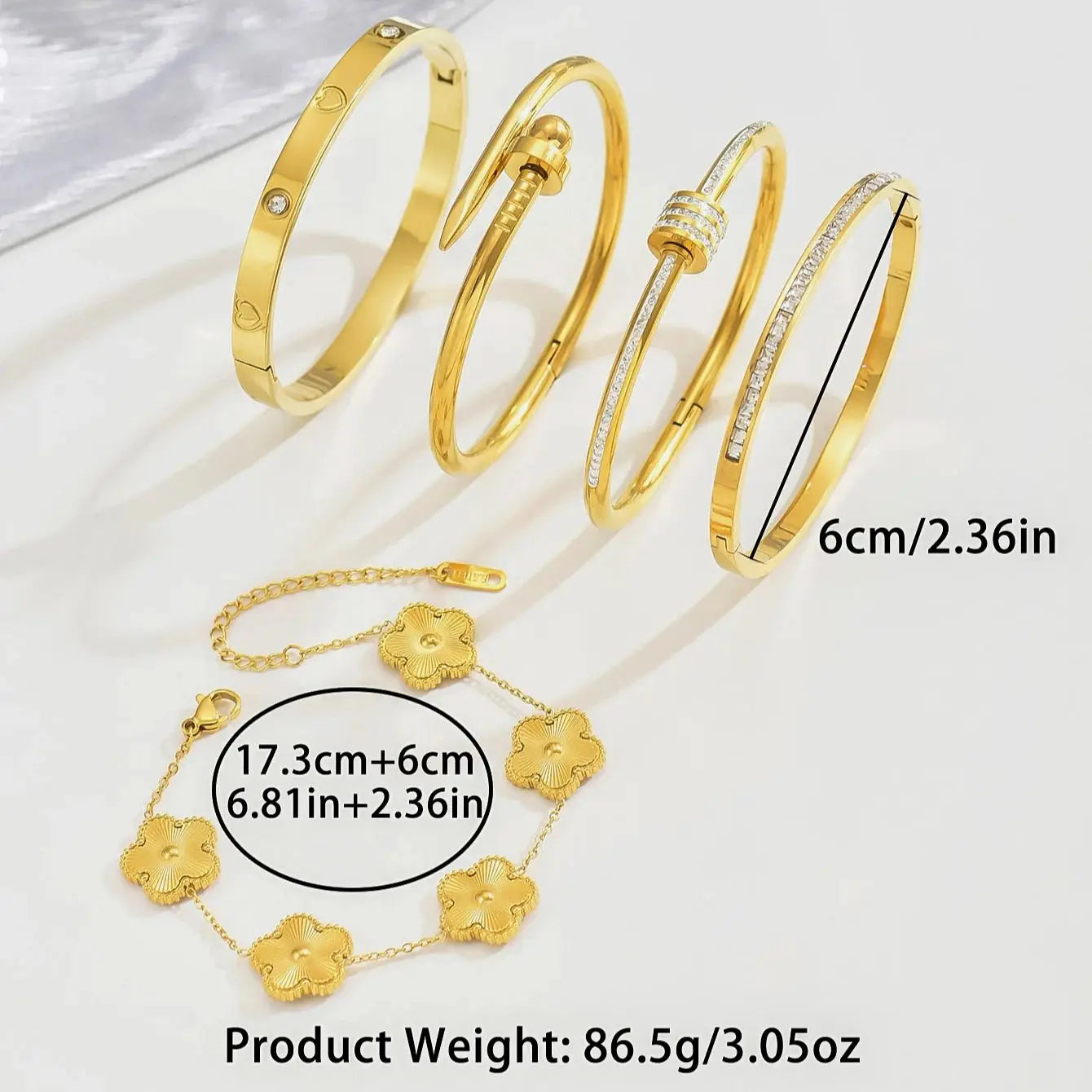Hot Stainless Steel Four-Leaf Clover Lucky Bracelet – Fashion Gold Nail Bangle for Women