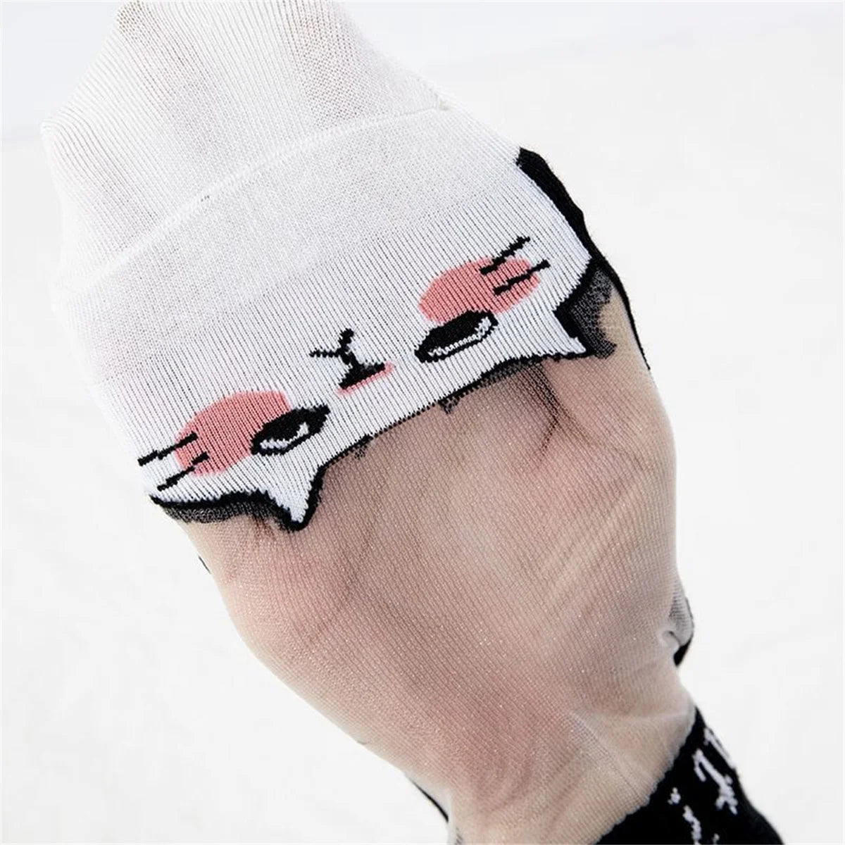 Sheer Cat Print Ankle Socks – 5 Pairs Breathable Summer Set