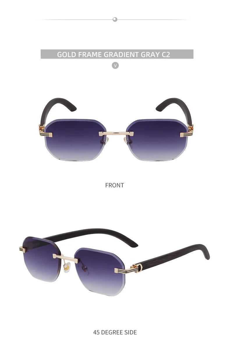 Vintage Square Rimless Sunglasses – Luxury Punk UV400 Anti Blue Light for Men 2025