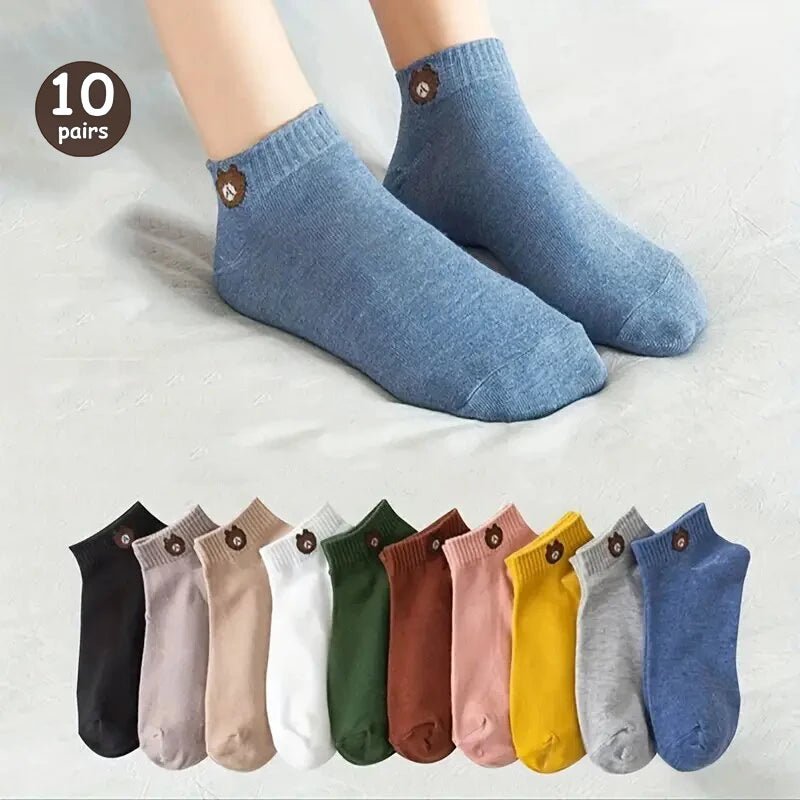 Cartoon Teddy Bear Ankle Socks – 5/10/20 Pairs Breathable & Cute