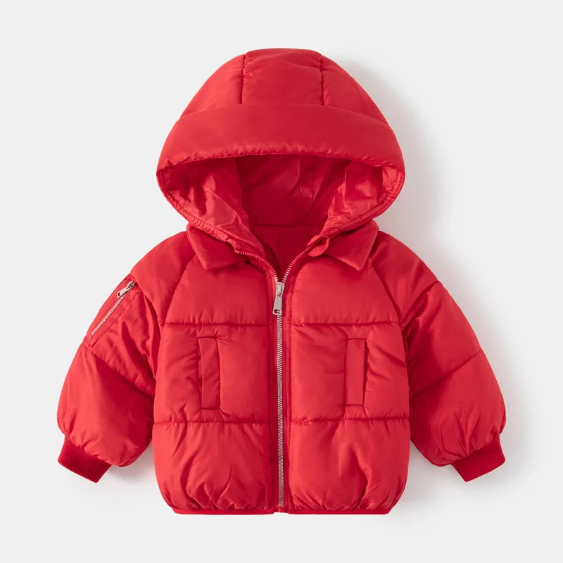 Winter Kids Hooded Cotton Jacket – Warm Thick Plush Zipper Coat Long Sleev