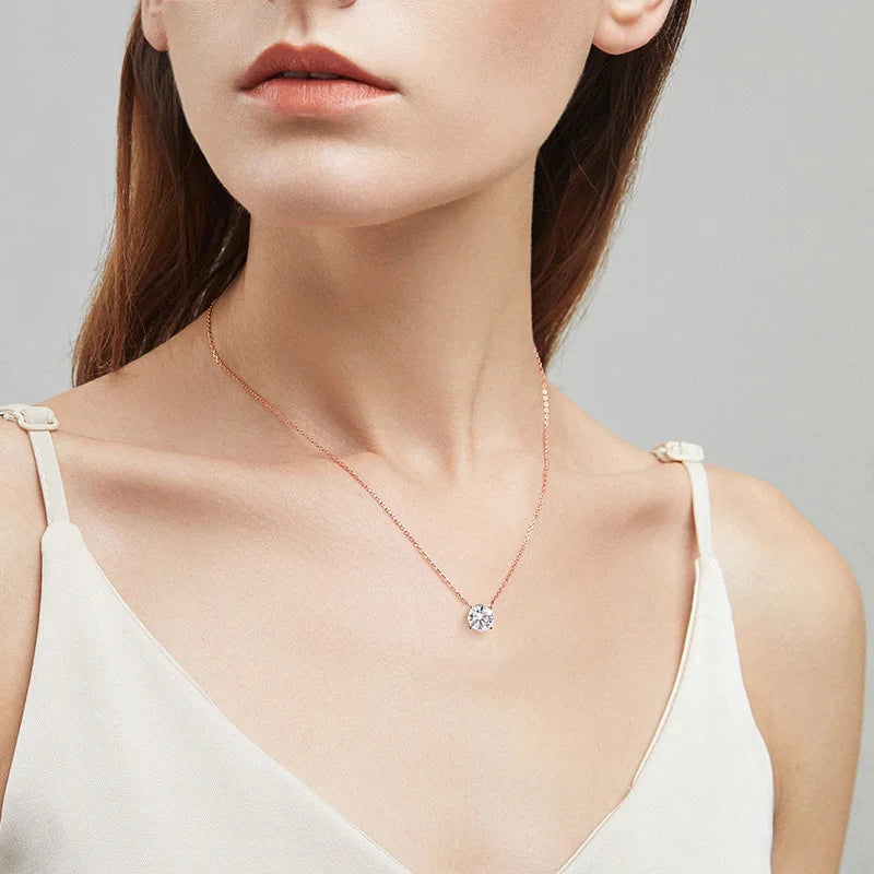 Smyoue 1-5CT Rose Gold Moissanite Necklace – D Color Sparkling Classic Pendant, 925 Sterling Silver