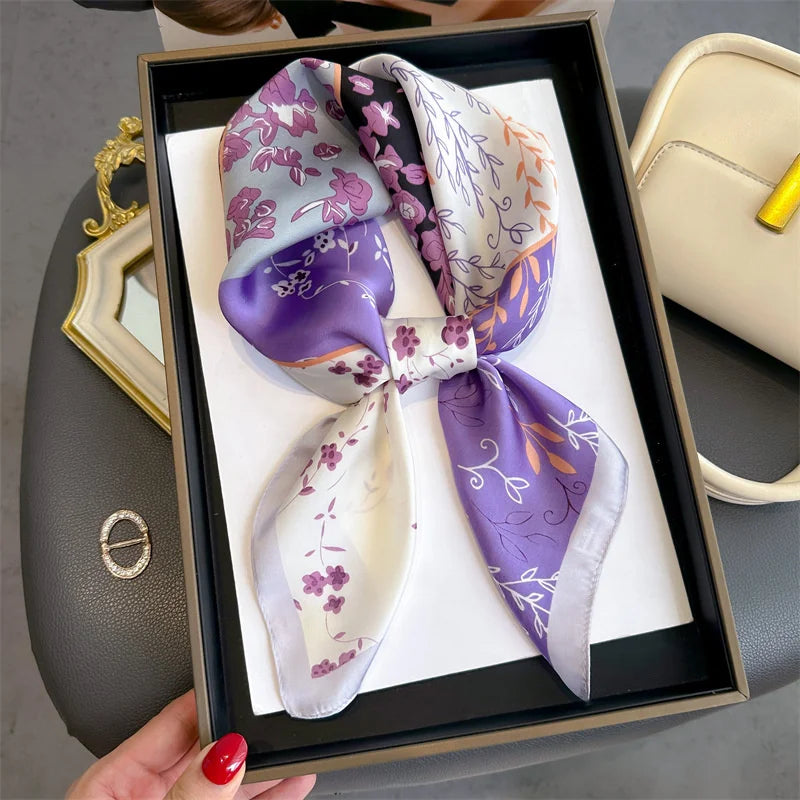 2025 New 70x70cm Printed Women’s Silk Scarf – Luxury Pashmina Square Shawl & Headband