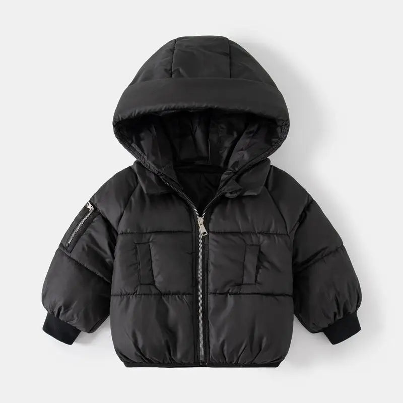 Winter Kids Hooded Cotton Jacket – Warm Thick Plush Zipper Coat Long Sleev