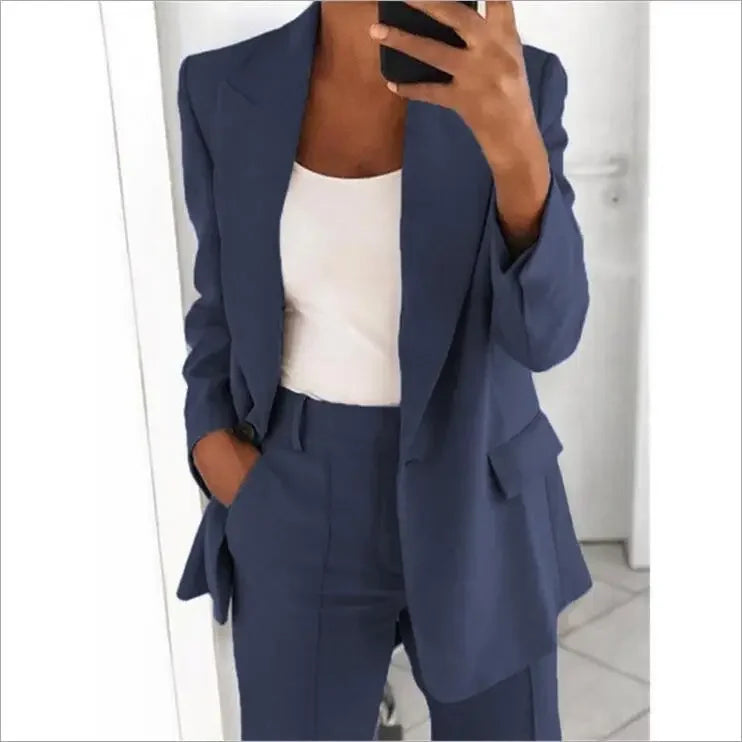 Women's Plus Size Blazer – Casual Long Sleeve with Suit Collar
