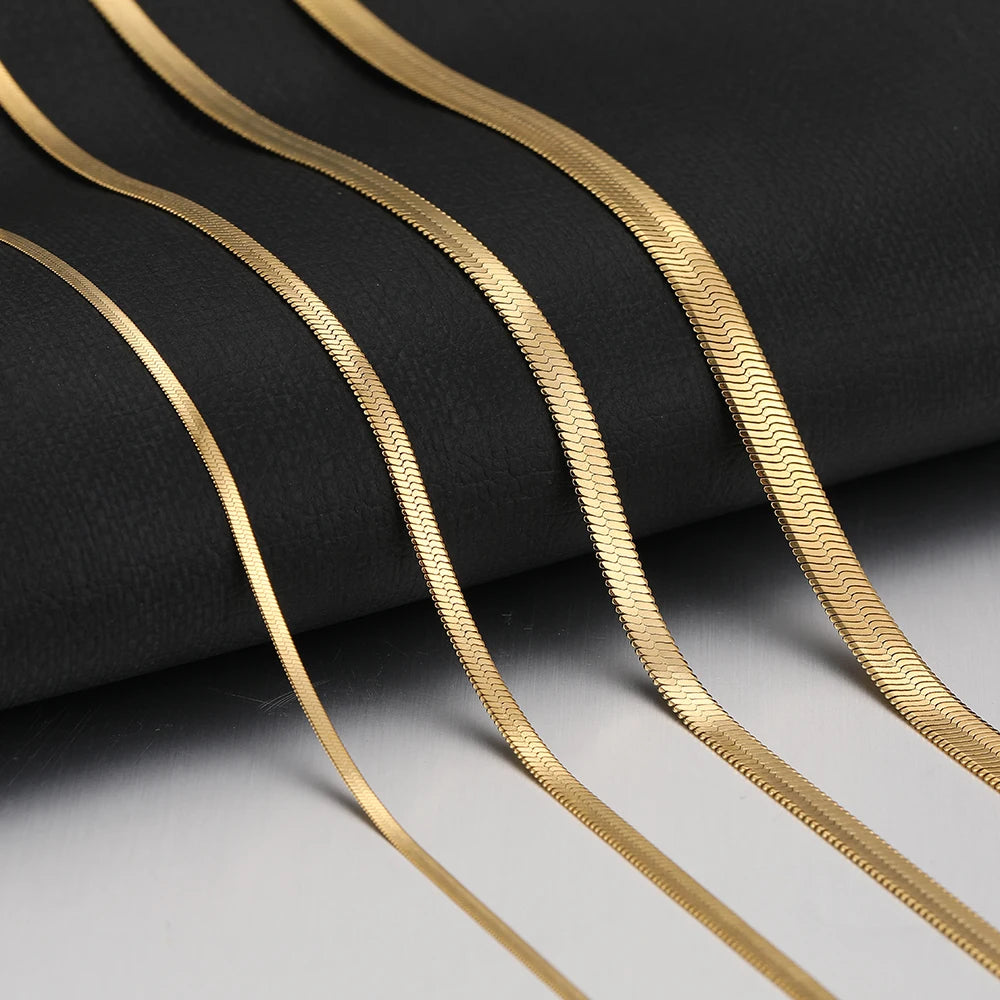 Stainless Steel Herringbone Snake Chain – Unisex Waterproof Choker Necklace