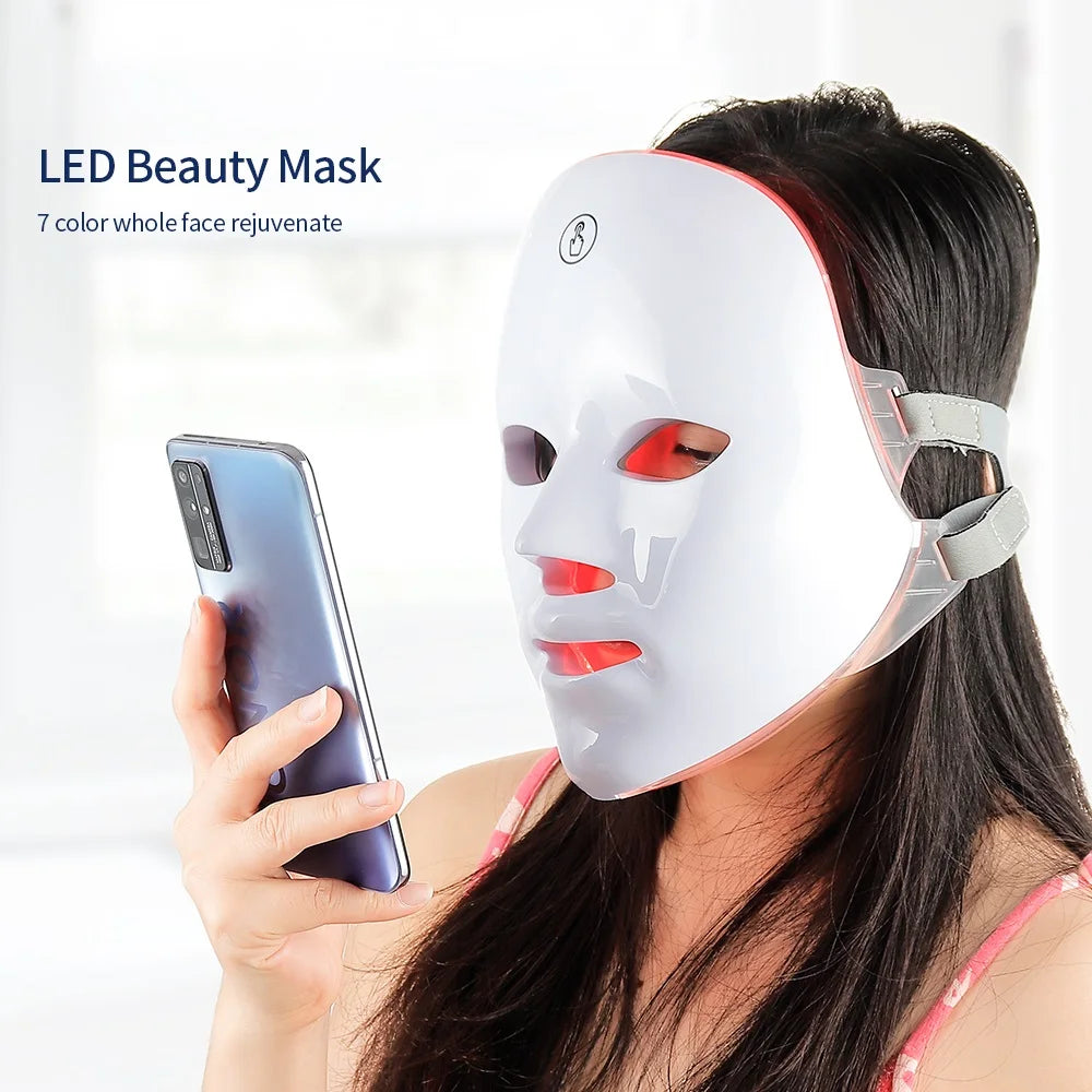 Wireless 7-Color LED Face Beauty Machine – Photon Therapy Facial & Neck Mask for Skin Tightening and Rejuvenation