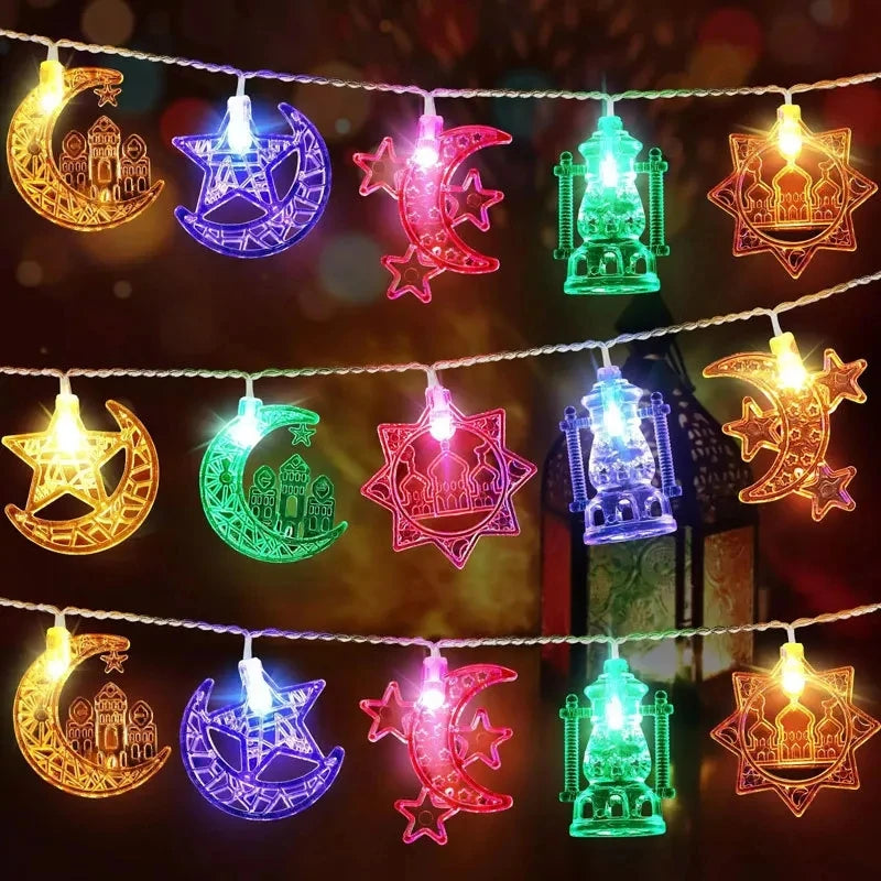 1.5M 10LED Eid Mubarak String Lights – Moon, Star & Castle Ramadan Home Decoration 2026