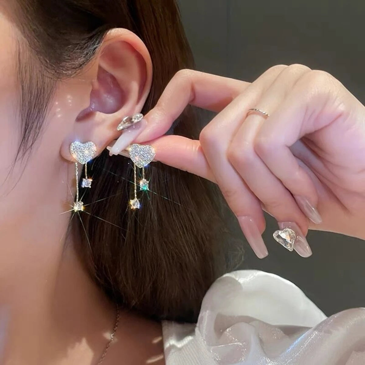 Bow Pearl Diamond Stud Earrings – Elegant Women’s Silver Needle Jewelry