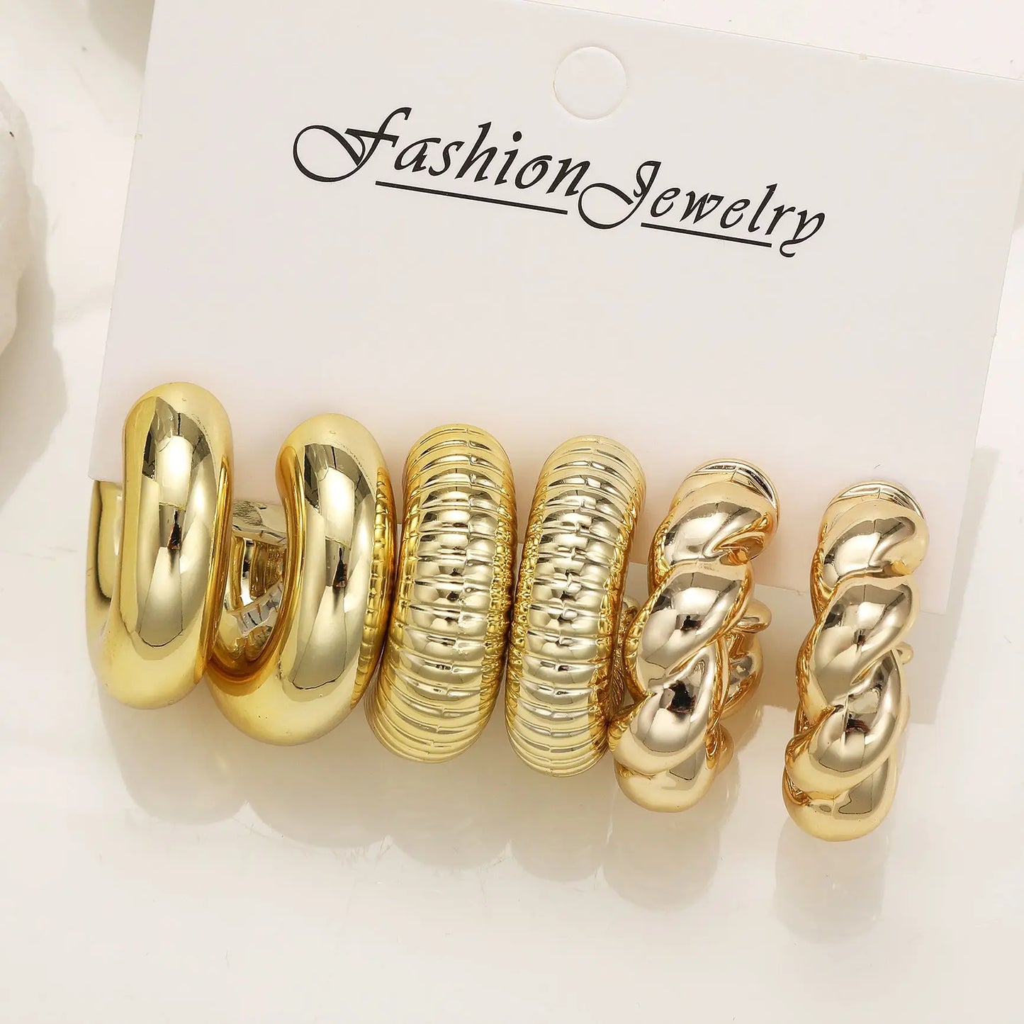 6Pcs Gold Plated C-Shape Hoop Earrings Set – Vintage Geometry Women’s Jewelry
