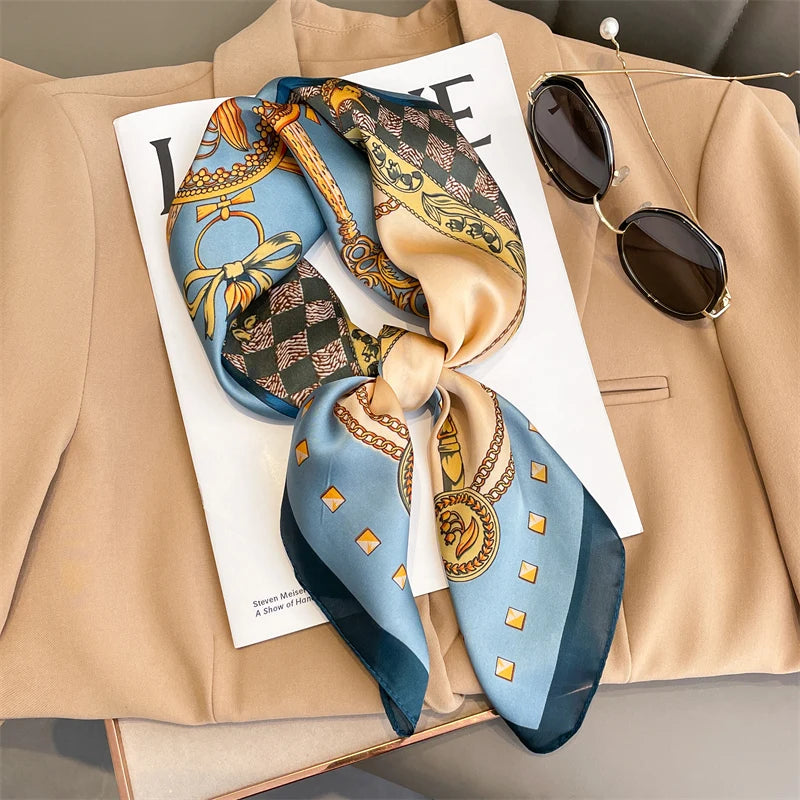 2025 New 70x70cm Printed Women’s Silk Scarf – Luxury Pashmina Square Shawl & Headband