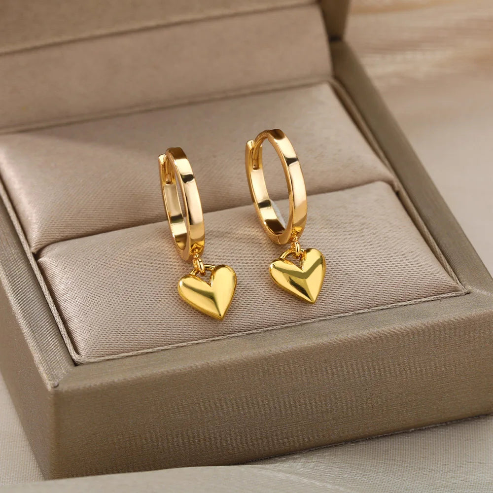 Gold Heart Zircon Hoop Earrings – Waterproof Stainless Steel Jewelry
