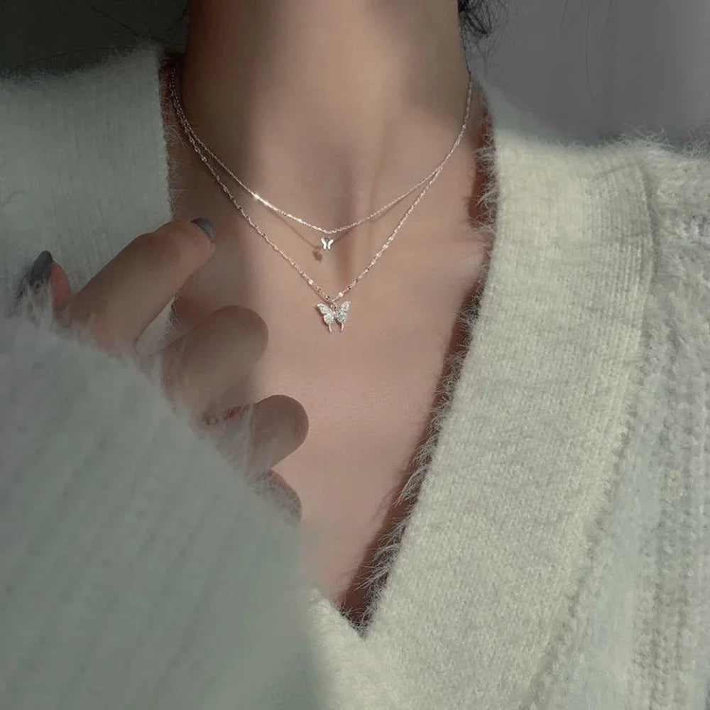 Double Layer Star & Moon Necklace – Delicate Zircon Women’s Jewelry