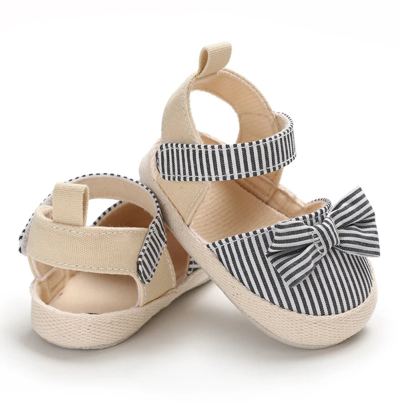 Baby Girl Summer Sandals – Soft Sole Bow Canvas Shoes