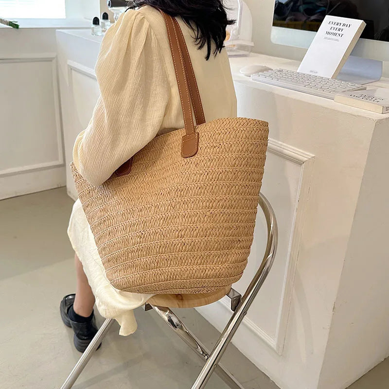 Luxury Straw Beach Tote – Large Capacity Summer Shoulder Bag for Women