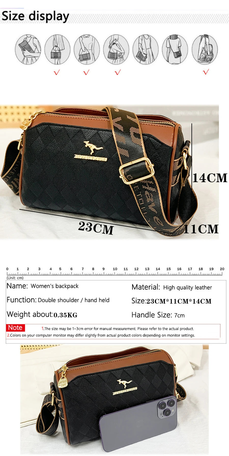 Luxury High-Quality Women’s Messenger Bag – Designer Checkered Trendy Shoulder Crossbody