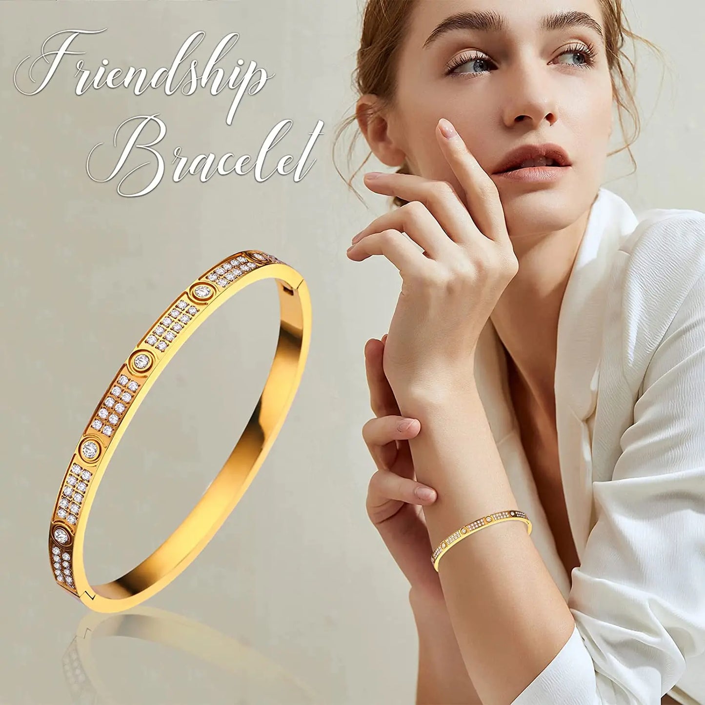 2023 Gold Zircon Cross Nail Bracelet – Stainless Steel Bangle for Women