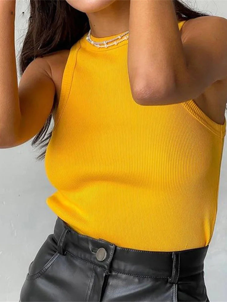 Ribbed Knit Tank Top – Off-Shoulder Summer Basic Vest