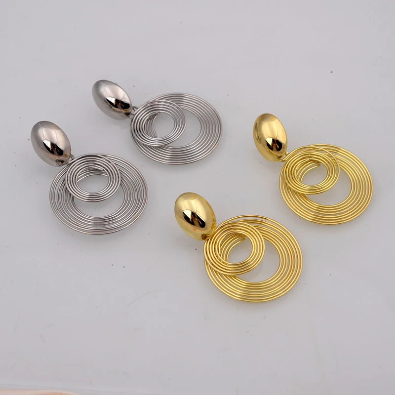 Big Round Metal Statement Earrings – Gold & Silver Geometric Women’s Jewelry