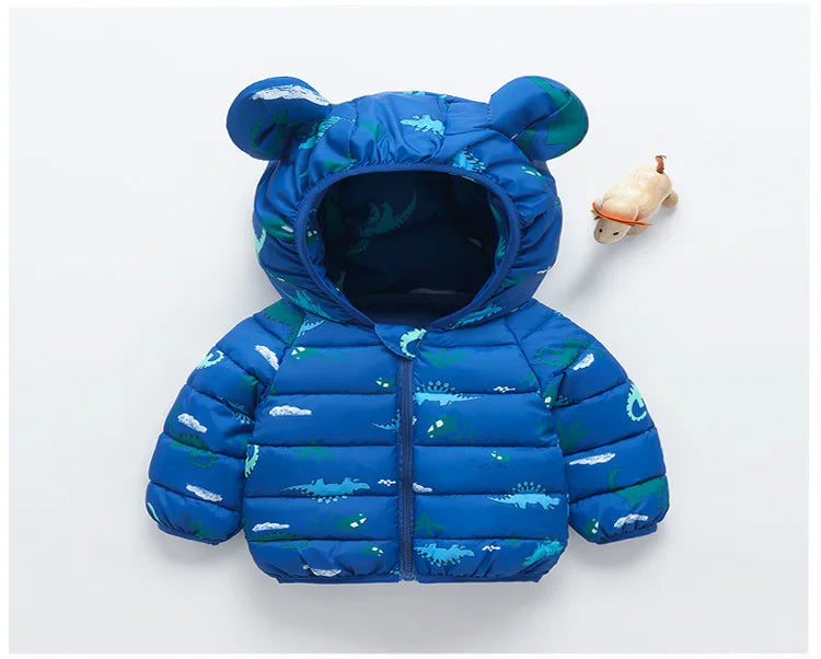 Kids Winter Hooded Down Jacket – Baby Boys & Girls Lightweight Cartoon Print Warm Coat