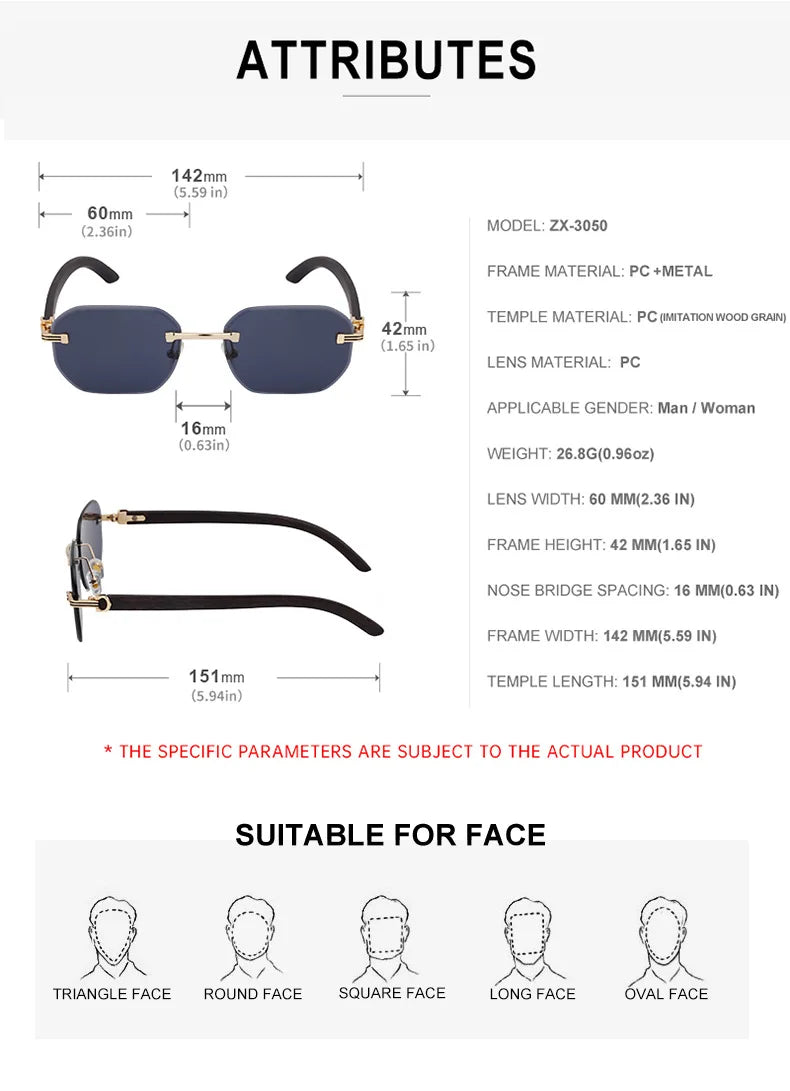 Vintage Square Rimless Sunglasses – Luxury Punk UV400 Anti Blue Light for Men 2025