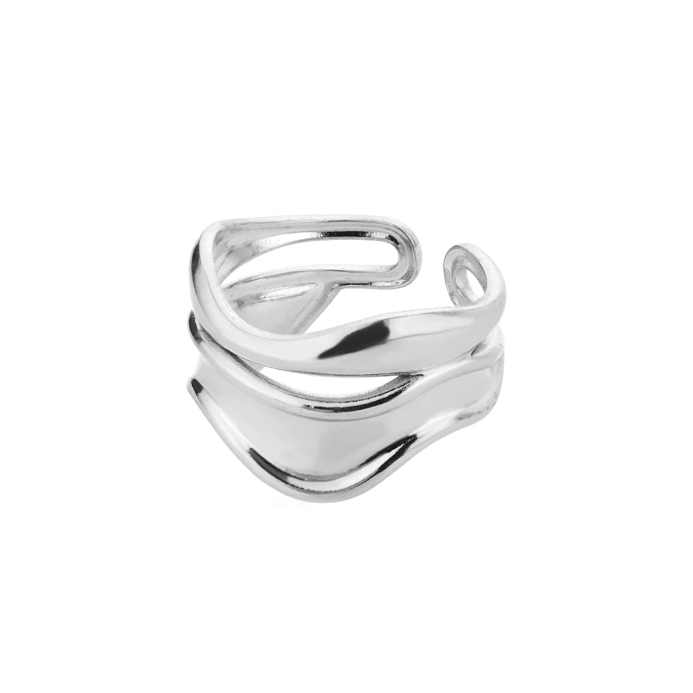 Gold Stainless Steel Open Ring – Waterproof Women’s Wedding Band Jewelry