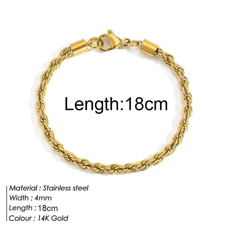 Gold Stainless Steel Twist Cuban Chain Bracelet – Women’s Jewelry Gift