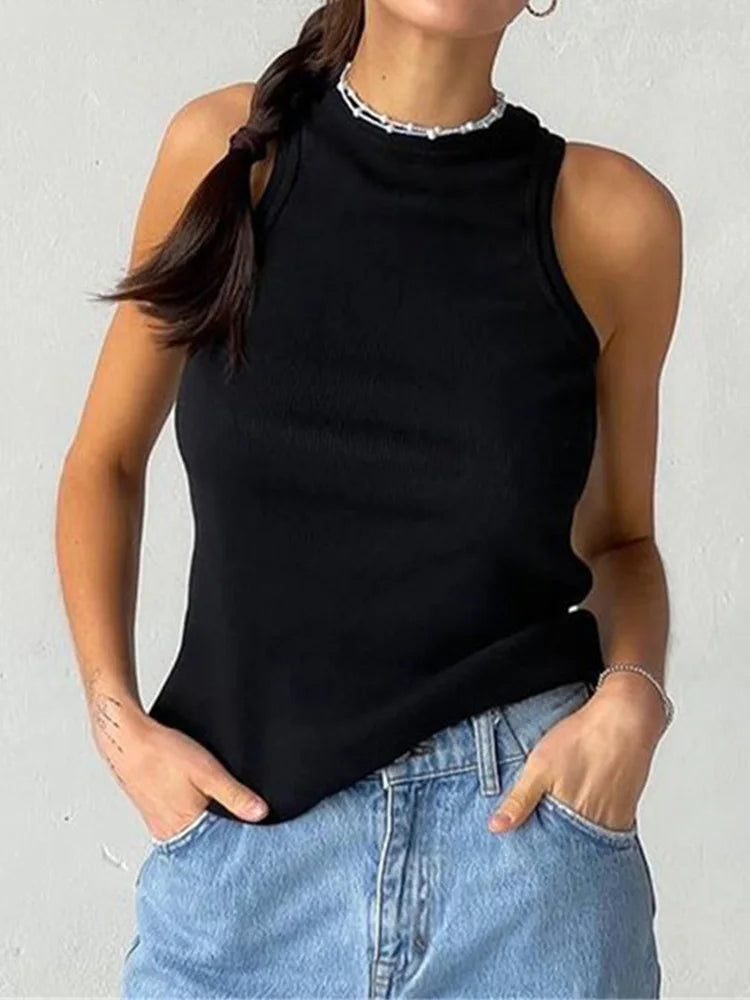 Ribbed Knit Tank Top – Off-Shoulder Summer Basic Vest