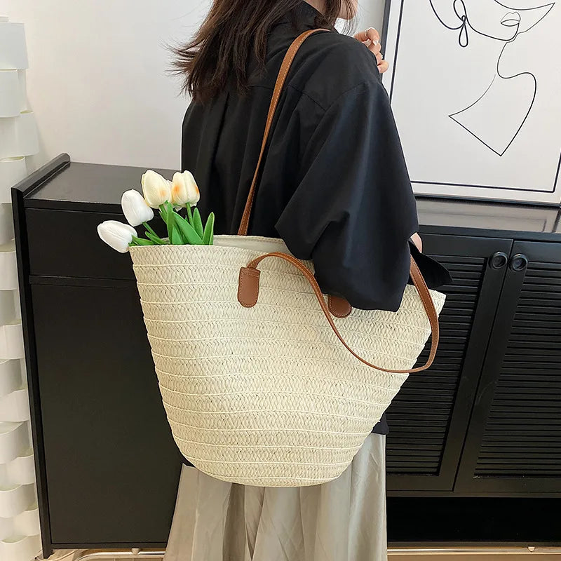 Luxury Straw Beach Tote – Large Capacity Summer Shoulder Bag for Women