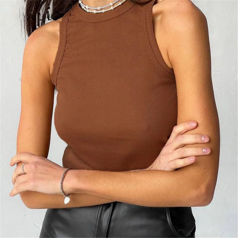 Ribbed Knit Tank Top – Off-Shoulder Summer Basic Vest