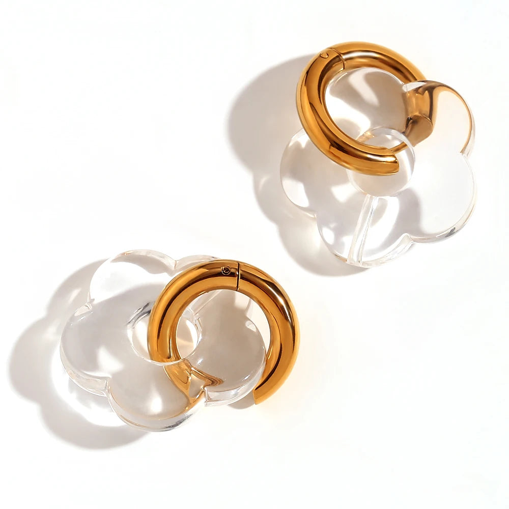 Colorful Resin Flower Hoop Earrings – Waterproof Stainless Steel Women’s Jewelry