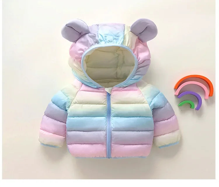 Kids Winter Hooded Down Jacket – Baby Boys & Girls Lightweight Cartoon Print Warm Coat