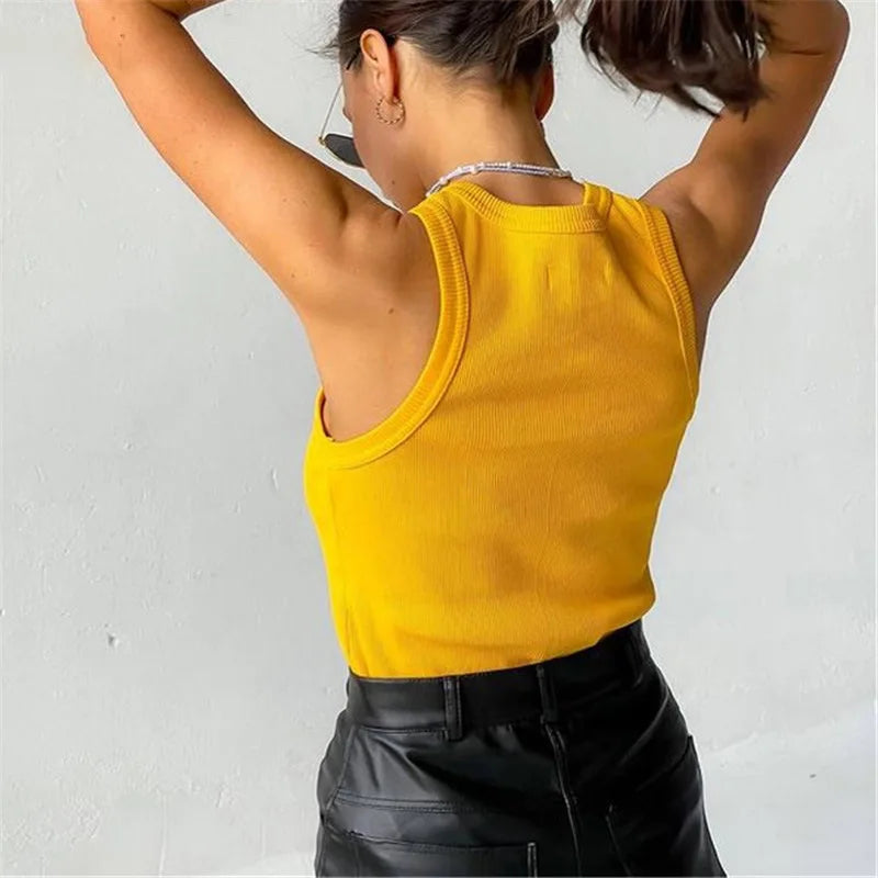 Ribbed Knit Tank Top – Off-Shoulder Summer Basic Vest