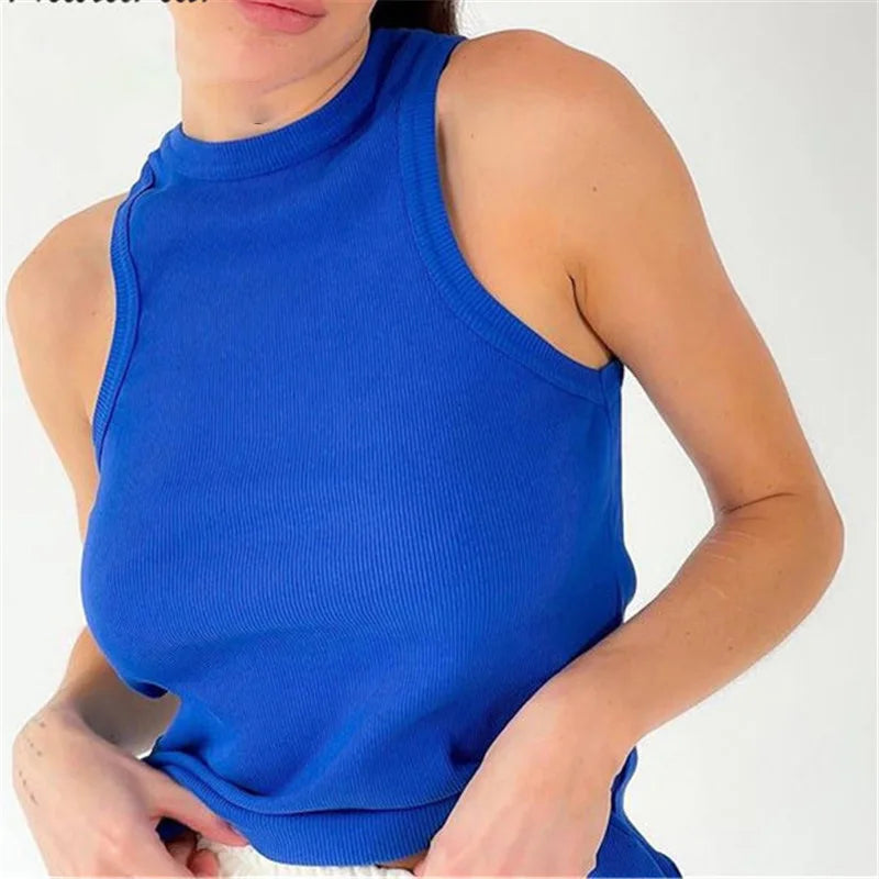 Ribbed Knit Tank Top – Off-Shoulder Summer Basic Vest