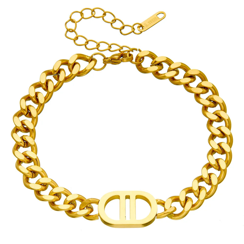 Gold Plated Stainless Steel Cuban Chain Bracelet – Waterproof Jewelry for Women