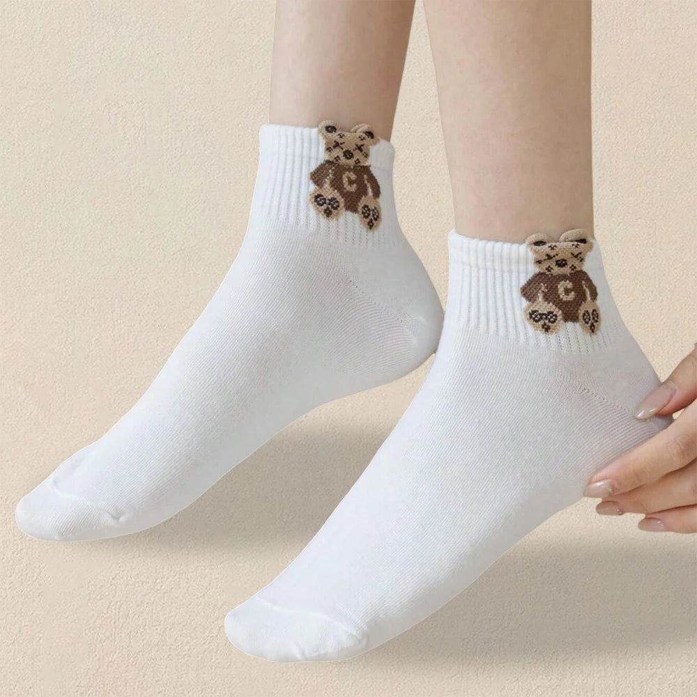Cartoon Teddy Bear Ankle Socks – 5/10/20 Pairs Breathable & Cute