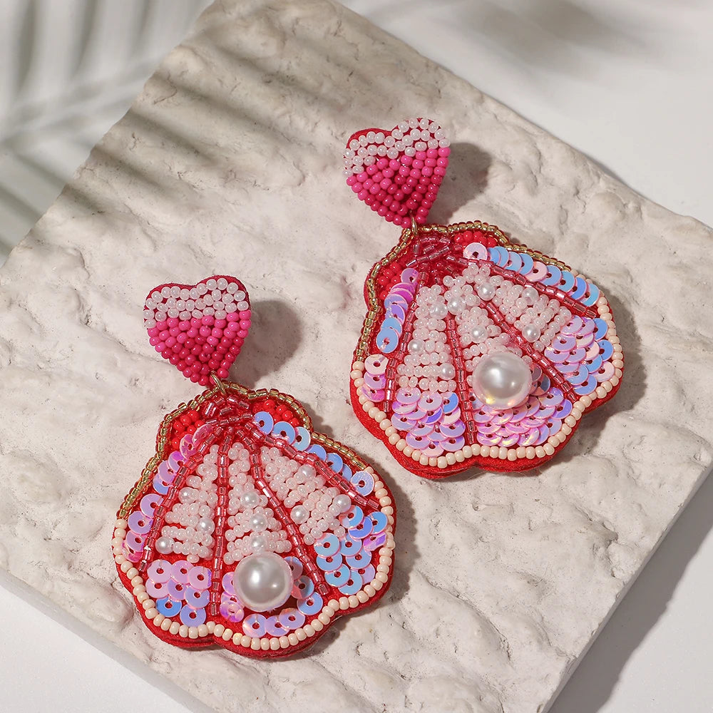 Bohemian Starfish Lobster Conch Earrings – Handmade Summer Beach Jewelry