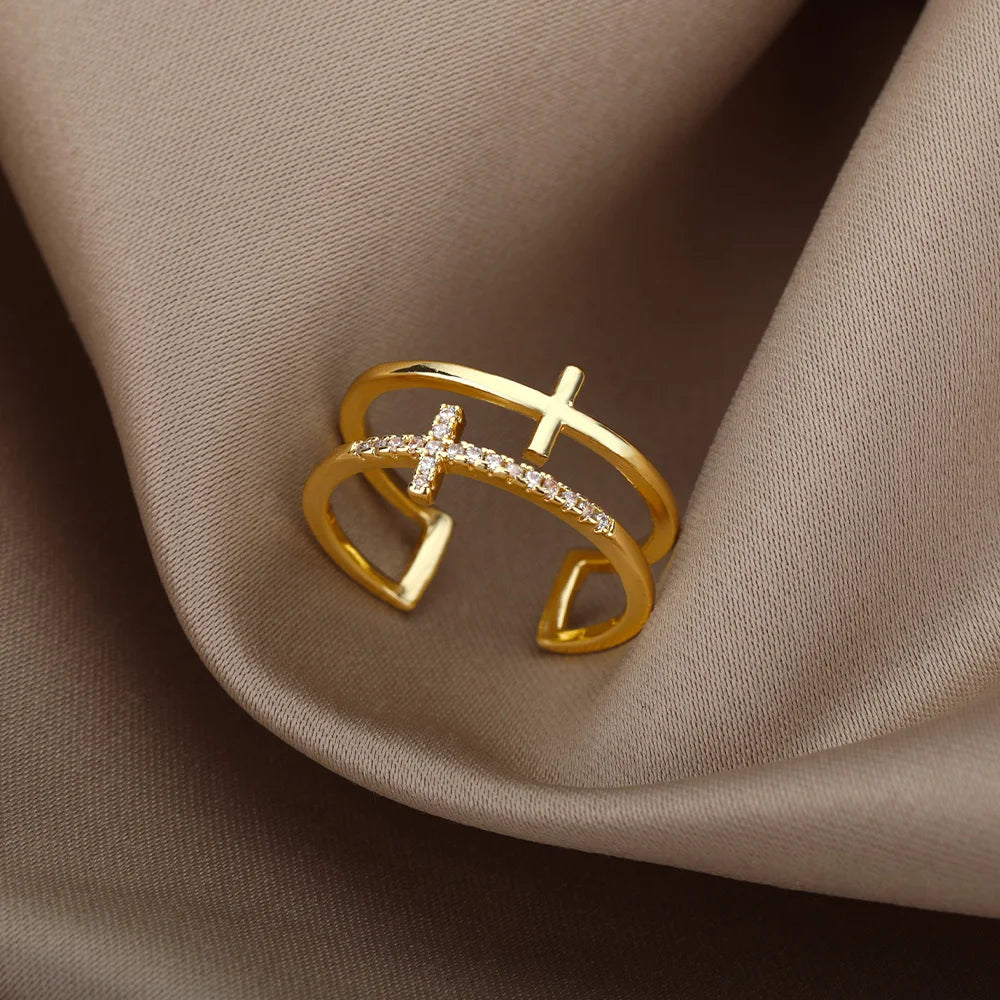 2025 Trendy Gold Stainless Steel Rings for Women – Wedding & Couple Jewelry