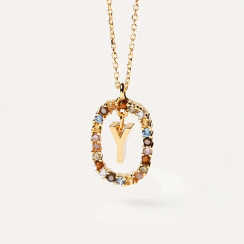 26 English Letter Pendant 925 Sterling Zircon Necklace – Fine Jewelry Choker for Women