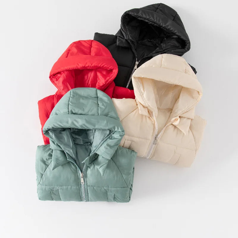 Winter Kids Hooded Cotton Jacket – Warm Thick Plush Zipper Coat Long Sleev