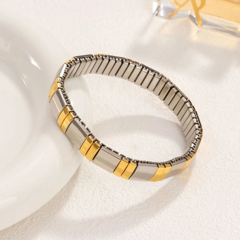 Loe Titanium Steel Gold Plated Heart Elastic Bracelet – Punk Hip Hop Jewelry for Women