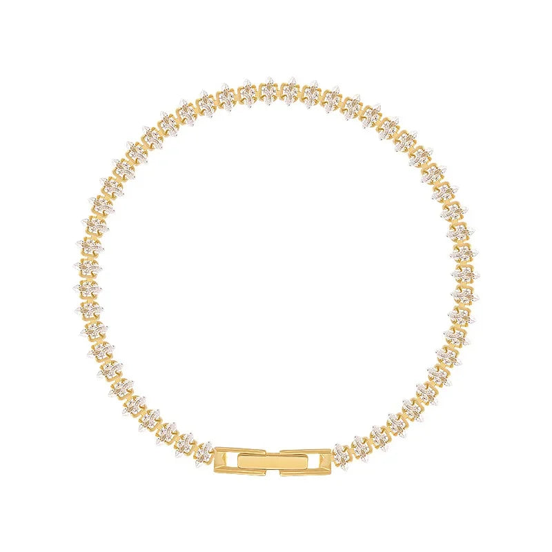 Luxury Roman Crystal Geometric Chain Bracelets for Women Trendy Goth Full Rhinestone Marquise Charm Tennis Bracelet Wed Jewelry