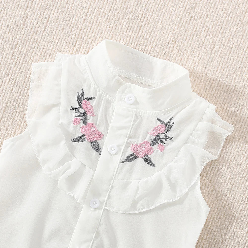 Baby Girl Summer Set – Cotton Embroidered Top & Shorts (0–3 Yrs)