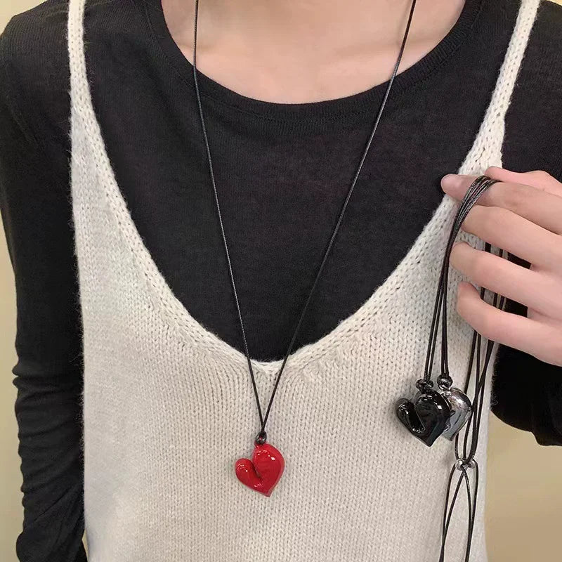 Charming Irregular Heart Pendant Rope Necklace – Adjustable Simple Jewelry for Women