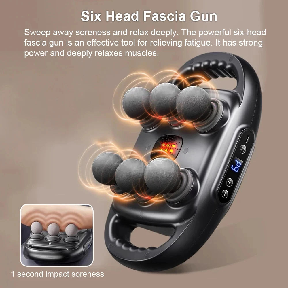 Fascia Gun Muscle Massager – Professional High-Frequency Massage Gun with 6 Heads for Back, Waist, Shoulder & Full Body Relief