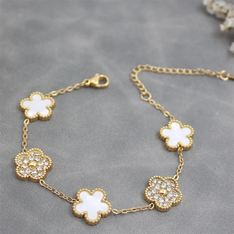 18K Gold-Plated Flower Bracelet – Plum Blossom Cuban Chain Women’s Jewelry