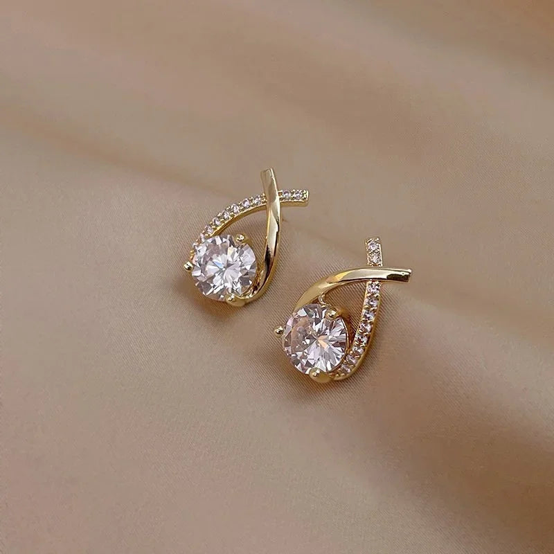Crystal Cross Stud Earrings – Elegant Korean Style Women’s Jewelry