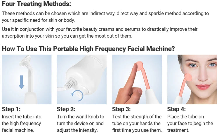 Portable High Frequency Skin Therapy Wand – Acne, Rejuvenation & Wrinkle Reduction Tool